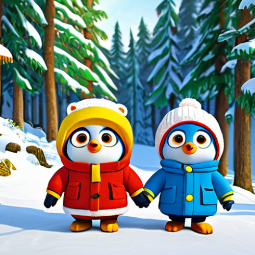 Home 4 Pororo and Friends Exploring**
"Pororo, Crong, Eddy, and Poby exploring a snowy forest, wearing winter clothes, fully clothed, appropriate attire, safe for work, perfect anatomy, natural proportions, family-friendly, professional illustration, vibrant colors, detailed background, modest clothing, daytime scene."
**