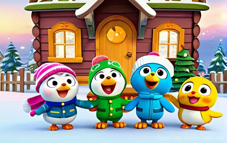 뽀로로의 새로운 캐릭터 등장 - A heartwarming scene on Pororo's snowy island. Pororo, Crong, Eddy, Poby, Loopy, Petty, and Harry ar...