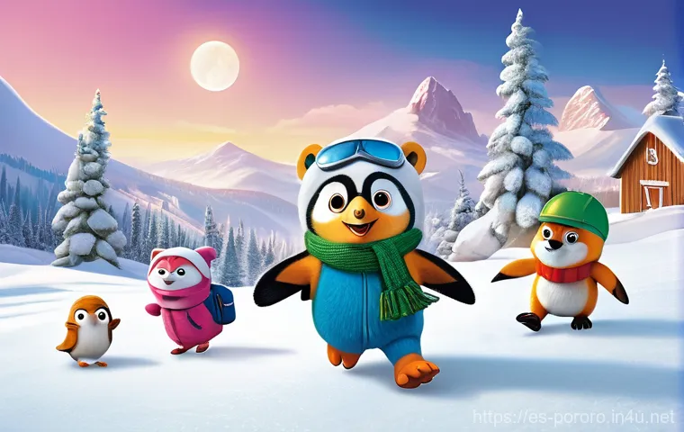뽀로로와 친구들 관계도 - **A joyous group adventure in a snowy wonderland, emphasizing diverse friendships.**
    An illustra...