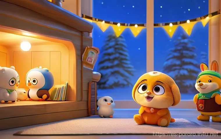 뽀로로와 친구들 관계도 - **A moment of shared problem-solving and camaraderie by a broken bridge.**
    An heartwarming illus...