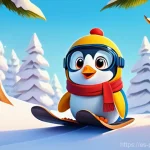 뽀로로의 탄생 배경 - **Prompt:** A whimsical illustration of Pororo the little penguin, wearing his iconic blue aviator h...