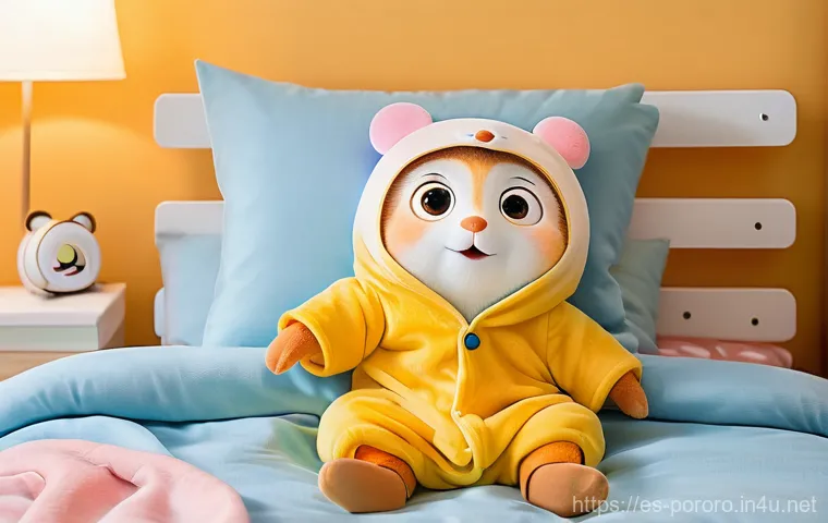 뽀로로 파자마 세트 리뷰 - **Prompt: Sweet Dreams in Pororo Pajamas**
    "A heartwarming, soft-focus illustration of a young c...