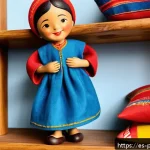 Home 23 뽀로로를 모티브로 한 공예작품 - A handcrafted wooden figurine of a joyful child wearing colorful traditional clothing with bright bl...